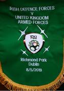 8 May 2019; The Irish Defence Forces match pendant is seen prior to the match between Irish Defence Forces and United Kingdom Armed Forces at Richmond Park in Dublin. Photo by Stephen McCarthy/Sportsfile