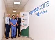 22 May 2019; Athletics Ireland announce Affidea as Preferred Provider of Diagnostic Services. Pictured are Dr Darren Collins with David Corkery,left, affidea Client Relationship Executive and Hamish Adams,right, Athletics Ireland CEO at the launch of Affidea as Preferred Provider of Diagnostic Services of Athletics Ireland which took place in Afffidea Ireland Building 1, Swift Square, Santry in Dublin. Photo by Matt Browne/Sportsfile