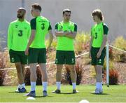 22 May 2019; Republic of Ireland players, from left, David McGoldrick, Ronan Curtis, Seamus Coleman and Luca Connell during a Republic of Ireland training session at The Campus in Quinta do Lago, Faro, Portugal. Photo by Seb Daly/Sportsfile
