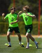 22 May 2019; Luca Connell, right, and Seamus Coleman during a Republic of Ireland training session at The Campus in Quinta do Lago, Faro, Portugal. Photo by Seb Daly/Sportsfile
