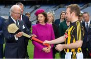 22 May 2019; Queen Silvia and King Carl XVI Gustaf of Sweden are shown a hurley by Kilkenny hurler Richie Hogan during a visit to Croke Park GAA Stadium in Dublin. Photo by Brendan Moran/Sportsfile
