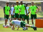 23 May 2019; Republic of Ireland fitness coach Andy Liddle is watched by players during a forfeit during a Republic of Ireland training session at The Campus in Quinta do Lago, Faro, Portugal. Photo by Seb Daly/Sportsfile