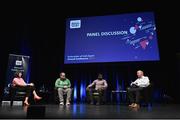 23 May 2019; Presenter Grainne McElwain with from left Oisin Feery from Special Olympian Ireland, Boidu Sayeh, Westmeath footballer and Nicky Hamill from the Irish Wheelchair Association pictured at the Federation of Irish Sport Annual Conference 2019, The Helix, Dublin City University, Dublin. Photo by Matt Browne/Sportsfile