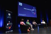 23 May 2019; Presenter Grainne McElwain with from left Oisin Feery from Special Olympian Ireland, Boidu Sayeh, Westmeath footballer and Nicky Hamill from the Irish Wheelchair Association pictured at the Federation of Irish Sport Annual Conference 2019, The Helix, Dublin City University, Dublin. Photo by Matt Browne/Sportsfile