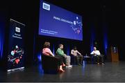 23 May 2019; Presenter Grainne McElwain with from left Oisin Feery from Special Olympian Ireland, Boidu Sayeh, Westmeath footballer and Nicky Hamill from the Irish Wheelchair Association pictured at the Federation of Irish Sport Annual Conference 2019, The Helix, Dublin City University, Dublin. Photo by Matt Browne/Sportsfile