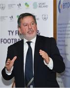 23 May 2019; FAI President Donal Conway speaks at the 2019 FAI / Fingal TY Course Graduation at Blanchardstown Civic Office in Dublin. Photo by Harry Murphy/Sportsfile