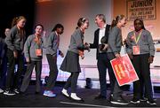 20 May 2019; Winners of the Class of the Year in the Junior Entrepreneur All Ireland Showcase Awards at the RDS, Castlemartyr National School in Co.Cork, are congratulated by Jerry Kennelly, Co-Founder of JEP, before receiving their award at the JEP National Showcase Day which took place in RDS Simmonscourt, Ballsbridge, Dublin. Photo by Ray McManus/Sportsfile