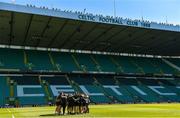 24 May 2019; The Glasgow Warriors team huddle during the captain's run at Celtic Park in Glasgow, Scotland. Photo by Ramsey Cardy/Sportsfile