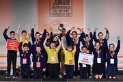 20 May 2019; For their creative and witty cards to encourage conversation - and reduce the overuse of phones and tablets, the winners of the 2019 Community Champions Award are Cathyrn Girvan’s class from St Mary’s Primary School, Dungannon, Co.Tyrone with their product, CHATTER BOXES! The award was presented by David McCullough, a journalist with RTÉ, and a presenter of Prime Time and This Week, at the JEP National Showcase Day which took place in RDS Simmonscourt, Ballsbridge, Dublin. Photo by Ray McManus/Sportsfile