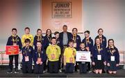 20 May 2019; For their creative and witty cards to encourage conversation - and reduce the overuse of phones and tablets, the winners of the 2019 Community Champions Award are Cathyrn Girvan’s class from St Mary’s Primary School, Dungannon, Co.Tyrone with their product, CHATTER BOXES! The award was presented by David McCullough, a journalist with RTÉ, and a presenter of Prime Time and This Week, at the JEP National Showcase Day which took place in RDS Simmonscourt, Ballsbridge, Dublin. Photo by Ray McManus/Sportsfile