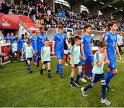 19 May 2019; Italy players with mascots prior to the 2019 UEFA U17 European Championship Final match between Netherlands and Italy at Tallaght Stadium in Dublin, Ireland. Photo by Seb Daly/Sportsfile