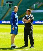 24 May 2019; Leinster head coach Leo Cullen, left, in conversation with Glasgow Warriors head coach Dave Rennie during a photocall ahead of the Guinness PRO14 Final at Celtic Park in Glasgow, Scotland. Photo by Ramsey Cardy/Sportsfile