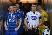24 May 2019; Ian Bermingham of St Patricks Athletic and Brian Gartland of Dundalk prepare to walk out prior to the SSE Airtricity League Premier Division match between Dundalk and St Patrick's Athletic at Oriel Park in Dundalk, Co Louth. Photo by Harry Murphy/Sportsfile