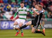24 May 2019; Jack Byrne of Shamrock Rovers in action against Conor McCormack of Cork City during the SSE Airtricity League Premier Division match between Shamrock Rovers and Cork City at Tallaght Stadium in Dublin. Photo by Stephen McCarthy/Sportsfile