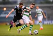 24 May 2019; Greg Bolger of Shamrock Rovers in action against Garry Buckley of Cork City during the SSE Airtricity League Premier Division match between Shamrock Rovers and Cork City at Tallaght Stadium in Dublin. Photo by Stephen McCarthy/Sportsfile