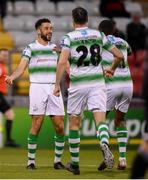 24 May 2019; Roberto Lopes celebrates with his Shamrock Rovers team-mates Joey O'Brien and Daniel Carr, right, after scoring their second goal during the SSE Airtricity League Premier Division match between Shamrock Rovers and Cork City at Tallaght Stadium in Dublin. Photo by Stephen McCarthy/Sportsfile