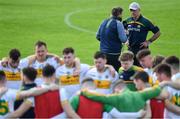 12 May 2019; Offaly manager John Maughan is interviewed by Brian Gavin, former inter-county hurling referee and GAA analyst for Midlands 103 radio, following the Meath and Offaly - Leinster GAA Football Senior Championship Round 1 match at Páirc Tailteann, Navan in Meath. Photo by Brendan Moran/Sportsfile