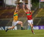 25 May 2019; Barry Duffy of Mayo in action against Conor Beirne of Leitrim during the Connacht GAA Football Junior Championship Semi-Final match between Mayo and Leitrim at Elverys MacHale Park in Castlebar, Mayo. Photo by Stephen McCarthy/Sportsfile