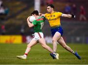 25 May 2019; Fergal Boland of Mayo in action against Andrew Glennon of Roscommon during the Connacht GAA Football Senior Championship Semi-Final match between Mayo and Roscommon at Elverys MacHale Park in Castlebar, Mayo. Photo by Stephen McCarthy/Sportsfile