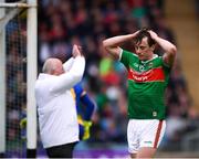 25 May 2019; Diarmuid O'Connor of Mayo reacts after his shot on goal went wide during the Connacht GAA Football Senior Championship Semi-Final match between Mayo and Roscommon at Elverys MacHale Park in Castlebar, Mayo. Photo by Stephen McCarthy/Sportsfile