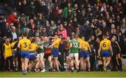 25 May 2019; Players tussle before leaving the pitch at half-time during the Connacht GAA Football Senior Championship Semi-Final match between Mayo and Roscommon at Elverys MacHale Park in Castlebar, Mayo. Photo by Stephen McCarthy/Sportsfile