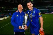 25 May 2019; Leinster senior coach Stuart Lancaster, left,  Leinster captain Jonathan Sexton with the cup after the Guinness PRO14 Final match between Leinster and Glasgow Warriors at Celtic Park in Glasgow, Scotland. Photo by Ramsey Cardy/Sportsfile