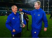 25 May 2019; Leinster senior coach Stuart Lancaster, left, and Leinster head coach Leo Cullen celebrate after the Guinness PRO14 Final match between Leinster and Glasgow Warriors at Celtic Park in Glasgow, Scotland. Photo by Ramsey Cardy/Sportsfile