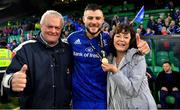 25 May 2019; Robbie Henshaw of Leinster celebrates with his parents Tony and Audrey after the Guinness PRO14 Final match between Leinster and Glasgow Warriors at Celtic Park in Glasgow, Scotland. Photo by Brendan Moran/Sportsfile