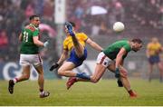 25 May 2019; Aidan O'Shea, right, and Jason Doherty of Mayo in action against Sean Mullooly of Roscommon during the Connacht GAA Football Senior Championship Semi-Final match between Mayo and Roscommon at Elverys MacHale Park in Castlebar, Mayo. Photo by Stephen McCarthy/Sportsfile