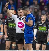 25 May 2019; Rob Kearney of Leinster is shown a yellow card by referee Nigel Owens the Guinness PRO14 Final match between Leinster and Glasgow Warriors at Celtic Park in Glasgow, Scotland. Photo by Ross Parker/Sportsfile