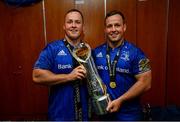 25 May 2019; Ed Byrne, left, and Bryan Byrne of Leinster in the dressing room following the Guinness PRO14 Final match between Leinster and Glasgow Warriors at Celtic Park in Glasgow, Scotland. Photo by Ramsey Cardy/Sportsfile