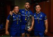 25 May 2019; Bryan Byrne, Jack Conan and Ed Byrne of Leinster in the dressing room following the Guinness PRO14 Final match between Leinster and Glasgow Warriors at Celtic Park in Glasgow, Scotland. Photo by Ramsey Cardy/Sportsfile