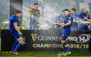 25 May 2019; Jonathan Sexton, left, and Luke McGrath of Leinster celebrate after the Guinness PRO14 Final match between Leinster and Glasgow Warriors at Celtic Park in Glasgow, Scotland. Photo by Brendan Moran/Sportsfile