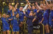 25 May 2019; Seán O'Brien of Leinster celebrates with his team-mates and the trophy after the Guinness PRO14 Final match between Leinster and Glasgow Warriors at Celtic Park in Glasgow, Scotland. Photo by Brendan Moran/Sportsfile