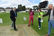5 May 2019; Team captains Stafanie Taylor of the West Indies and Laura Delany of Ireland perform the cpin toss in the company of match referee Kevin Gallagher prior to the Hanley Energy T20 International between Ireland and West Indies at the YMCA Cricket Ground, Ballsbridge, Dublin.  Photo by Brendan Moran/Sportsfile