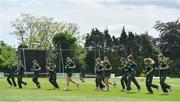 5 May 2019; The Ireland team warm-up prior to the Hanley Energy T20 International between Ireland and West Indies at the YMCA Cricket Ground, Ballsbridge, Dublin.  Photo by Brendan Moran/Sportsfile