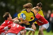 26 May 2019; Liam McLoughlin from Rosses Point, Co. Sligo, competing in the Boys Mini Rugby Semi-Final event during Day 2 of the Aldi Community Games May Festival, which saw over 3,500 children take part in a fun-filled weekend at University of Limerick. Photo by Harry Murphy/Sportsfile