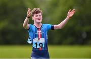 26 May 2019; Niall McLoughlin of Burrishoole, Co Mayo, acknowledges the crowd as he approaches the finish line to win the Duathlon event during Day 2 of the Aldi Community Games May Festival, which saw over 3,500 children take part in a fun-filled weekend at University of Limerick. Photo by Piaras Ó Mídheach/Sportsfile