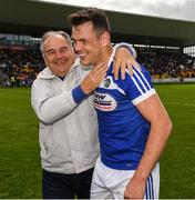26 May 2019; John O'Loughlin of Laois is congratulated by his dad, Larry, after the GAA Football Senior Championship Quarter-Final match between Westmeath and Laois at Bord na Mona O’Connor Park in Tullamore, Offaly. Photo by Ray McManus/Sportsfile