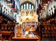 26 May 2019; The Liam MacCarthy and Sam Maguire Cups during an Ecumenical Service celebrating contribution to the GAA of all faiths at St Patrick's Cathedral in Dublin. Photo by Ramsey Cardy/Sportsfile