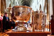 26 May 2019; The Sam Maguire and Liam MacCarthy Cups during an Ecumenical Service celebrating contribution to the GAA of all faiths at St Patrick's Cathedral in Dublin. Photo by Ramsey Cardy/Sportsfile