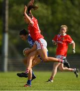 26 May 2019; Karen McGrath of Waterford in action against Ciara O'Sullivan of Cork during the TG4 Munster Ladies Senior Football Championship Round 2 match between Cork and Waterford at Cork Institute of Technology in Cork. Photo by Eóin Noonan/Sportsfile