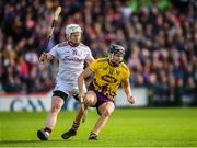 26 May 2019; Jack O'Connor of Wexford in action against John Hanbury of Galway during the Leinster GAA Hurling Senior Championship Round 3A match between Galway and Wexford at Pearse Stadium in Galway. Photo by Stephen McCarthy/Sportsfile