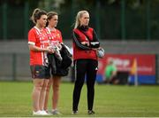 26 May 2019; Cork players Doireann O'Sullivan, left, and Chloe Collins with team physio Shelly Dineen during the TG4 Munster Ladies Senior Football Championship Round 2 match between Cork and Waterford at Cork Institute of Technology in Cork. Photo by Eóin Noonan/Sportsfile