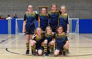 26 May 2019; Boherlahan Dualla, Co Tipperary, players, back row, from left, Abbie Horgan, Neasa Dwan, Sophie Moynihan and Grace Power, back row, from left, Aoife O'Donnell, Robyn Leahy and Leah O'Connell who beat Killoe of Longford in the indoor soccer U10 Girls final during Day 2 of the Aldi Community Games May Festival, which saw over 3,500 children take part in a fun-filled weekend at University of Limerick. Photo by Piaras Ó Mídheach/Sportsfile