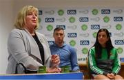 27 May 2019; Marie Hickey, President, LGFA, speaking at the John West Féile na Peil Regional Launch at Connacht Centre of Excellence, Co. Mayo. Photo by Piaras Ó Mídheach/Sportsfile