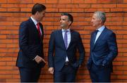 28 May 2019; Virgin Media pundits Niall Quinn, left, and Graeme Souness, right, with presenter Tommy Martin pictured at Virgin Media Television’s launch to celebrate Finals Week with live coverage of the UEFA Europa League Final & the UEFA Champions League Final. Virgin Media Television is the home of European Football this week with live coverage of the UEFA Europa League Final on Wednesday 29th May from 6.30pm on both Virgin Media Two & Virgin Media Sport and the UEFA Champions League Final on Saturday 1st June from 6pm on Virgin Media One & Virgin Media Sport. Photo by Ramsey Cardy/Sportsfile