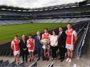 28 May 2019; In attendence at today’s sponsorship launch between Cuala and Amgen at Croke Park in Dublin is Cuala footballer Peadar O'Coifigh Byrne, Uachtaráin Cumann Lúthchleas Gael John Horan, Cuala Footballer Conor Mullaly, Cuala Football Chairman Brian Mullaly, Cuala footballer Michael Fitsimons, Director of HR at Amgen Olive Casey, VP of Amgen Allen Harmon and Footballer Con O'Callaghan which is the first ever GAA club sponsorship to include education and employment incentives.   Photo by Harry Murphy/Sportsfile