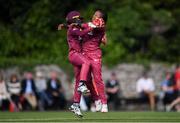 28 May 2019; Chedean Nation of West Indies celebrates bowling out Shauna Kavanagh of Ireland with team-mate Shemaine Campbelle during the Women’s Cricket International between Ireland and West Indies at Pembroke Cricket Club in Dublin. Photo by Harry Murphy/Sportsfile
