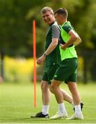 28 May 2019; Jason Knight with Republic of Ireland manager Stephen Kenny during a Republic of Ireland U21's training session at Johnstown House Hotel in Enfield, Co Meath. Photo by Eóin Noonan/Sportsfile